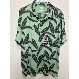 Berkley Jensen Performance Polo XL Mens Green Leaf‎ Print Golf Athletic
